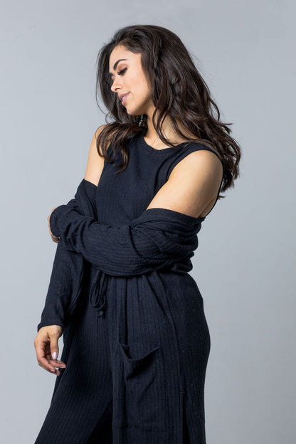 Ribbed Lounge 3 Piece Set (Tank+Pant+Cardigan)