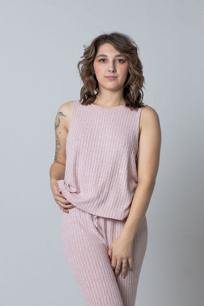 Ribbed Lounge 3 Piece Set (Tank+Pant+Cardigan)