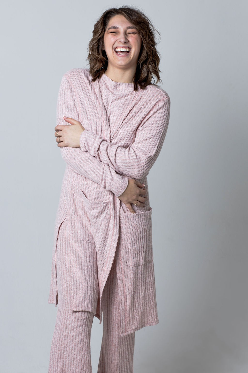 Ribbed Lounge 3 Piece Set (Tank+Pant+Cardigan)