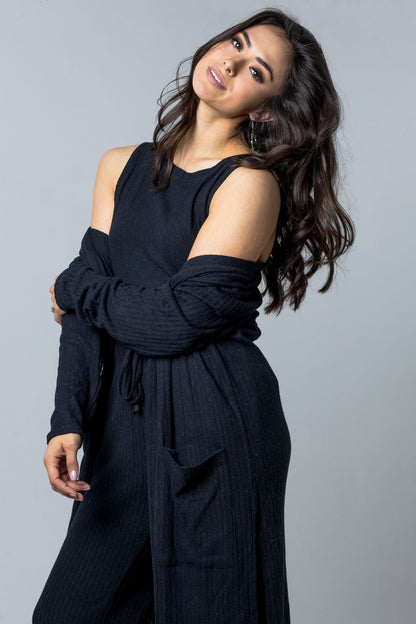 Ribbed Lounge 3 Piece Set (Tank+Pant+Cardigan)