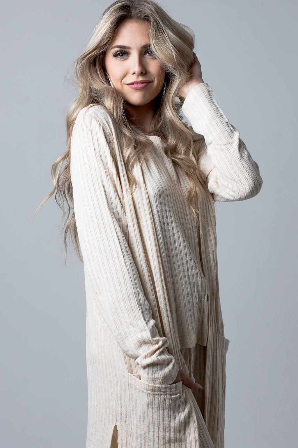 Ribbed Lounge 3 Piece Set (Tank+Pant+Cardigan)