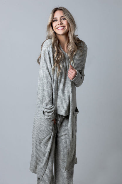 Ribbed Lounge 3 Piece Set (Tank+Pant+Cardigan)