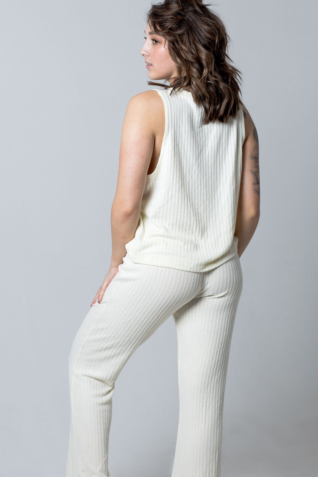 Ribbed Lounge 3 Piece Set (Tank+Pant+Cardigan)
