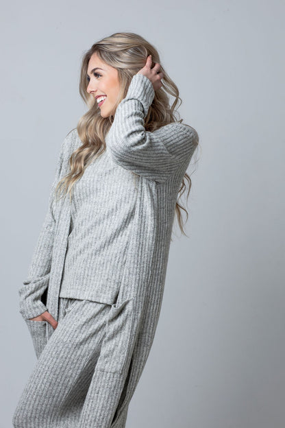 Ribbed Lounge 3 Piece Set (Tank+Pant+Cardigan)