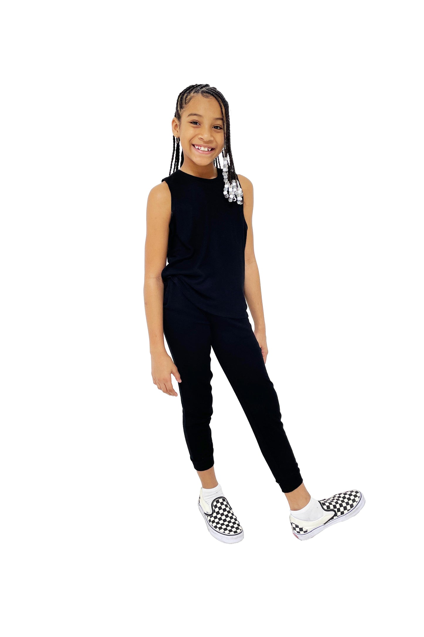 Kids Lounge Set Tank + Pant Solid Black image 1