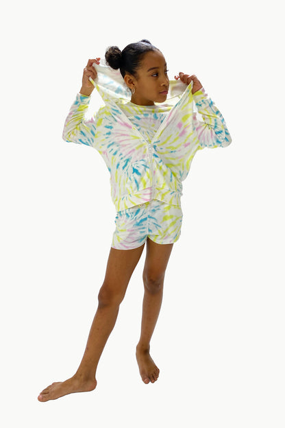 Lounge Set Hoodie and Short Tie Dye Lime Swirl image 0
