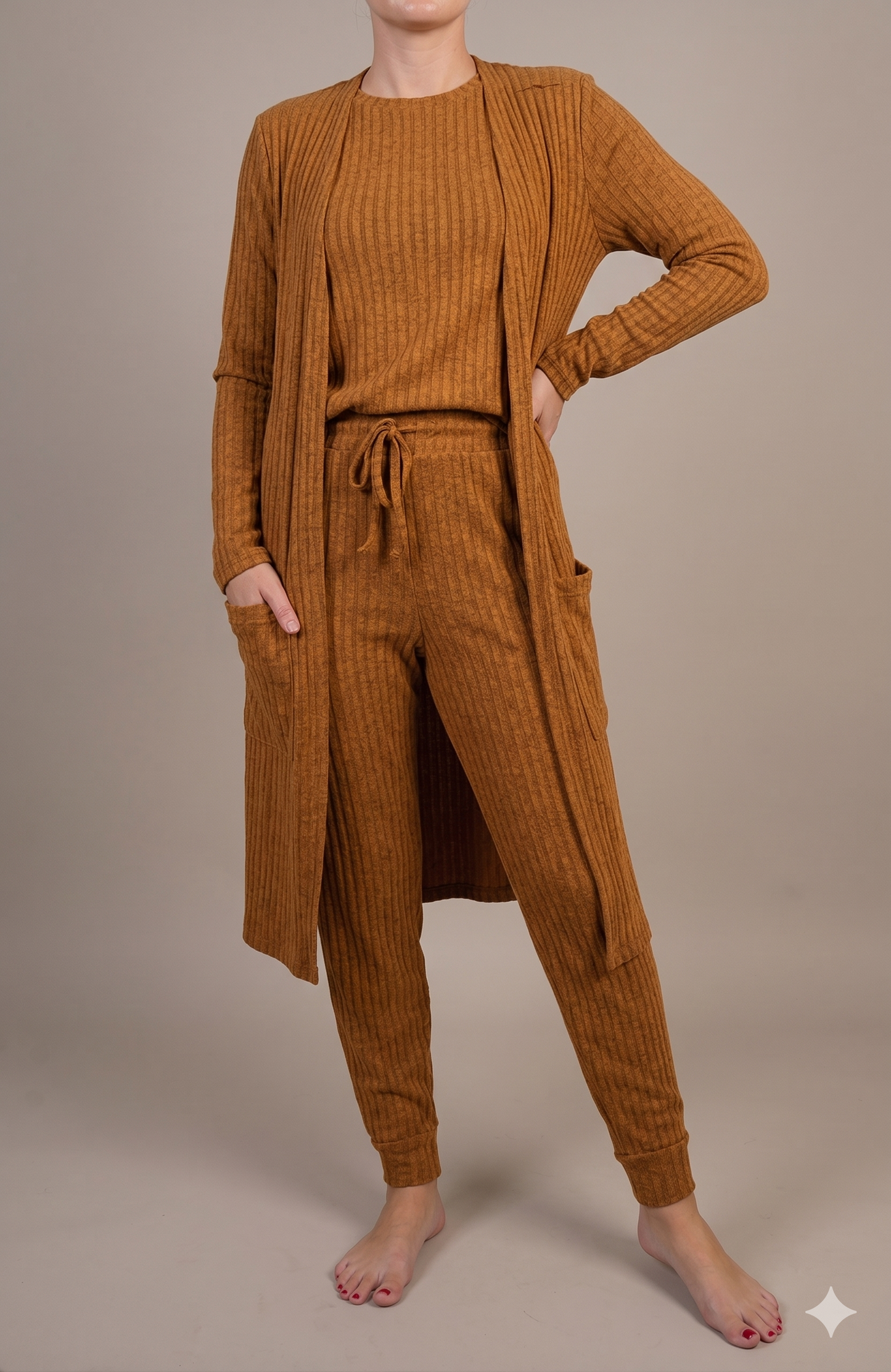 Ribbed 3 Piece Lounge Set (Cardigan + Pullover + Jogger)