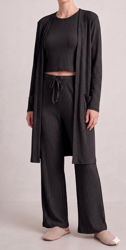 Ribbed Lounge 3 Piece Set (Tank+Pant+Cardigan)