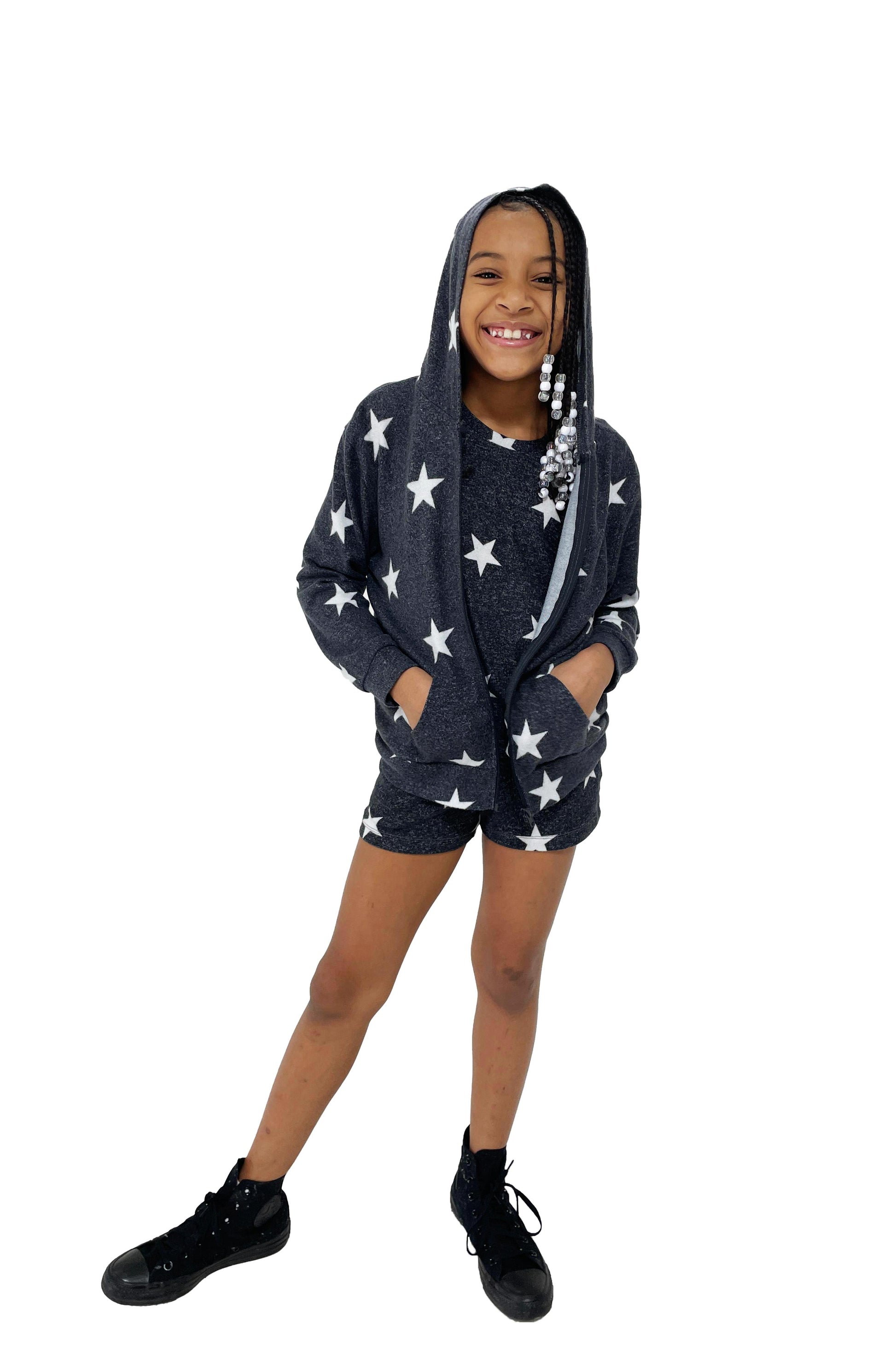 Lounge Set Hoodie and Short Solid Black image 8